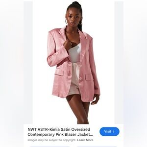 NWOT Astr Satin Feel Pink Blazer Modern Oversized Fit Size Small